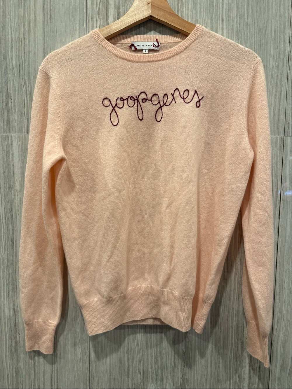 Lindsey Franke Peach Embroidered Crewneck Sweater